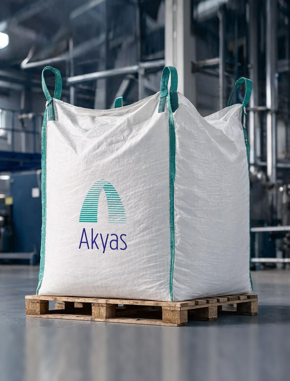 Akyas jumbo bags stacked in a manufacturing facility